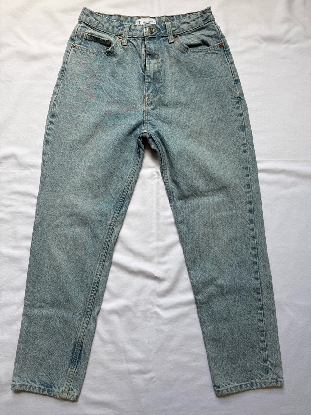 Zara Light Blue Straight Leg High-Rise Jeans - Picture 2 of 7